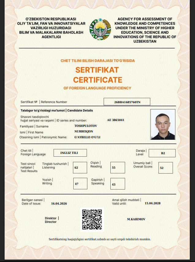 26BBA1685760TN sertifikati